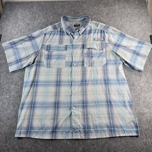 Habit Fishing Shirt Men Size 2XL Blue Plaid Short Sleeve Button Vented Outdoors